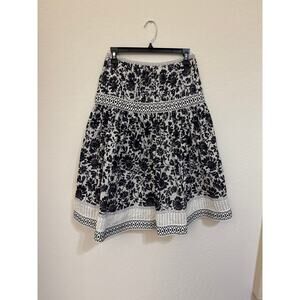 Talbots White and Navy Floral Midi Skirt Size 4
